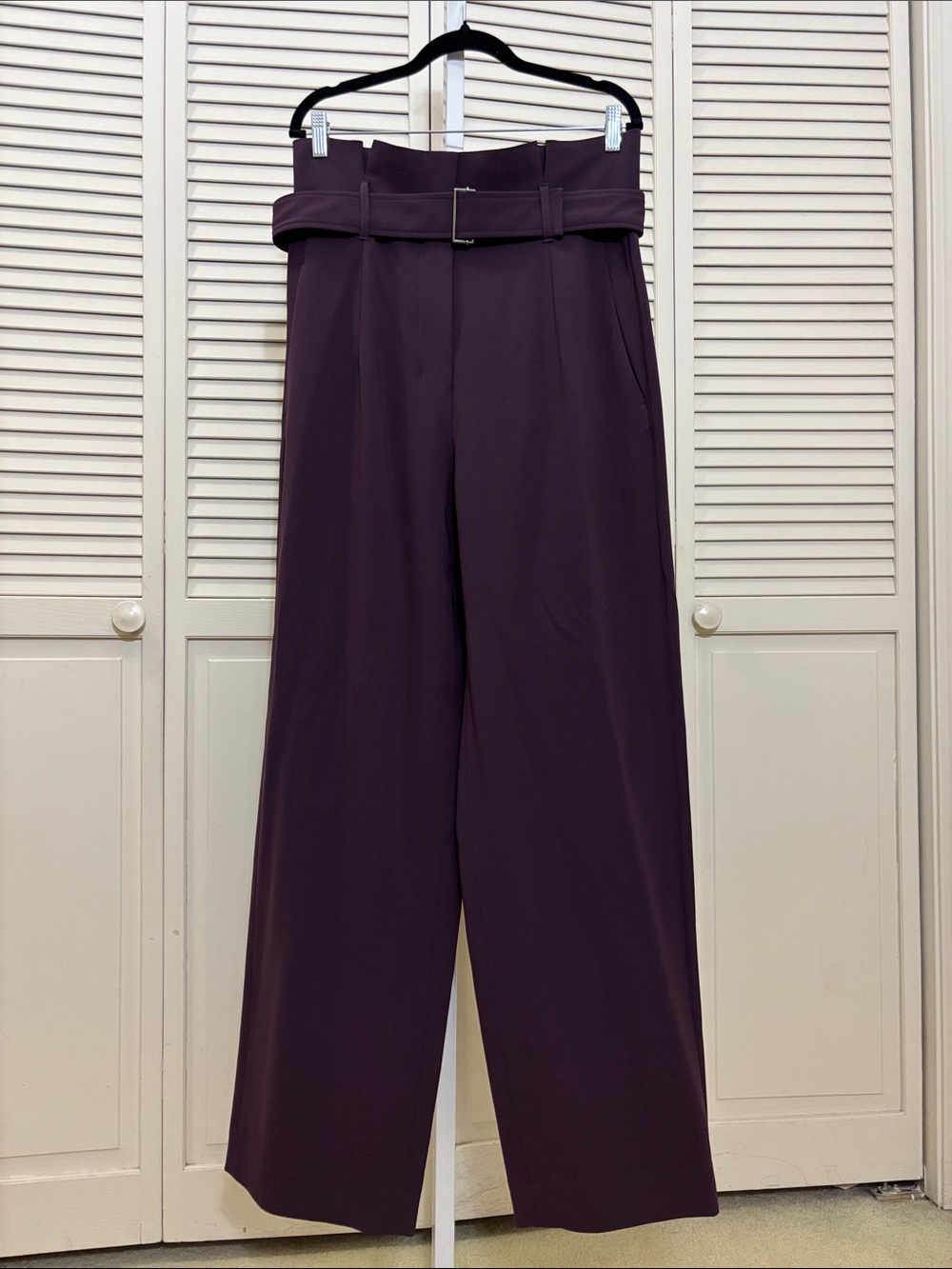 Babaton High-Rise Paperbag Wide-Leg Pants Purple Size 12